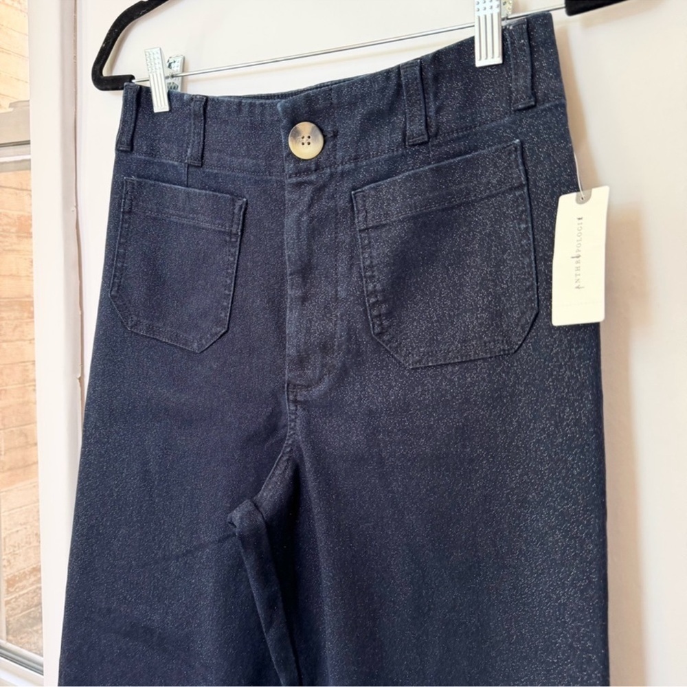 NWT Anthropologie The Colette Sparkle Wide-Leg Jeans Dark Wash Blue 27